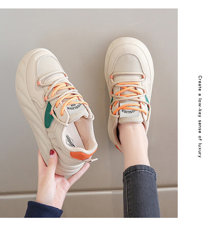 TonLion Women's Spring Summer Student Sneakers Thick Sole Height Increasing Casual White Green Shoes Size 40 8