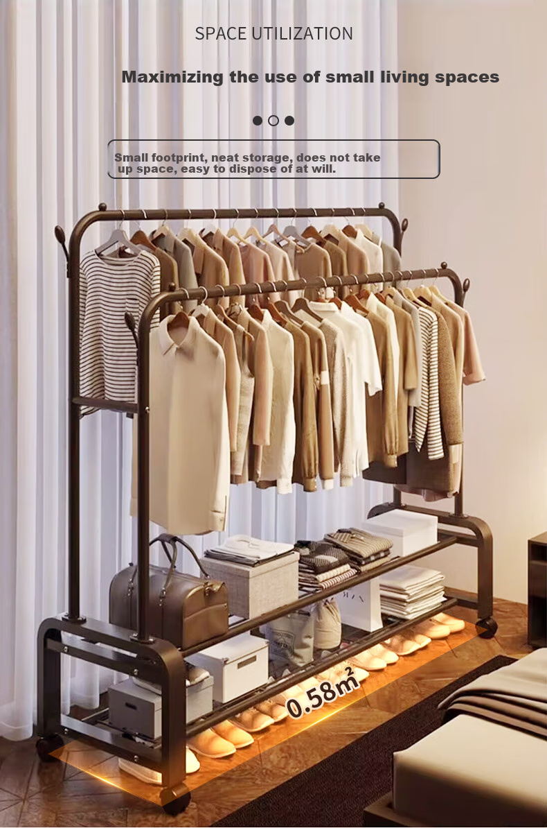 Quanpinwu Clothes Drying Rack, Floor-Standing, for Hanging Clothes on Balcony, Indoor, Bedroom, Dormitory, Home Use, Drying Pole, Simple Shoe And Hat Storage Rack 3