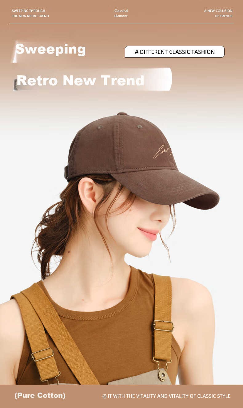 CACUSS Baseball Cap for Women, Spring And Autumn Soft Top Visor Hat, Outdoor Sun Hat, Face-Slimming Korean Style Versatile Sunshade Cap, Coffee Color 17