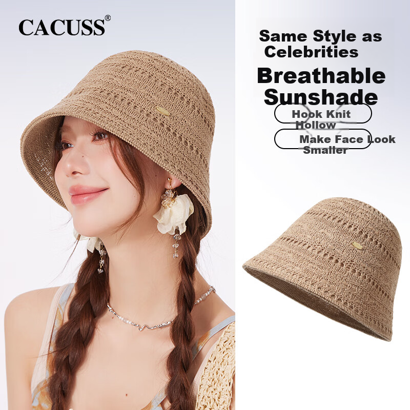 CACUSS Women's Summer Sun Hat, UV Protection, Beach Fishing Hat, Foldable, Khaki