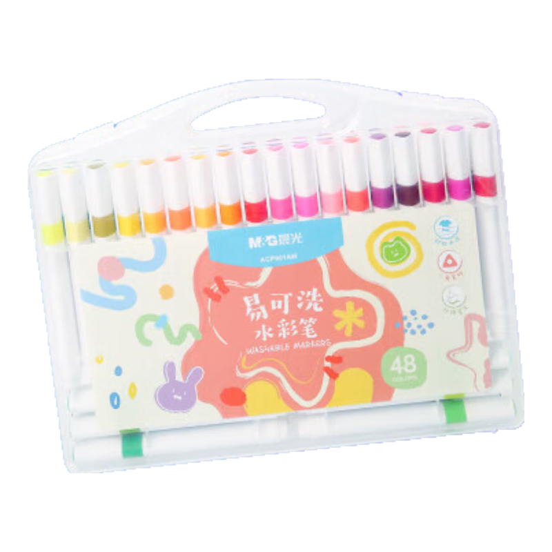 M&G 48-Color Washable Watercolor Markers, Children's Triangular Handle Drawing Pens, Student Stationery Art Painting Brush Set ACP901AW-1 Box of Watercolor Pens