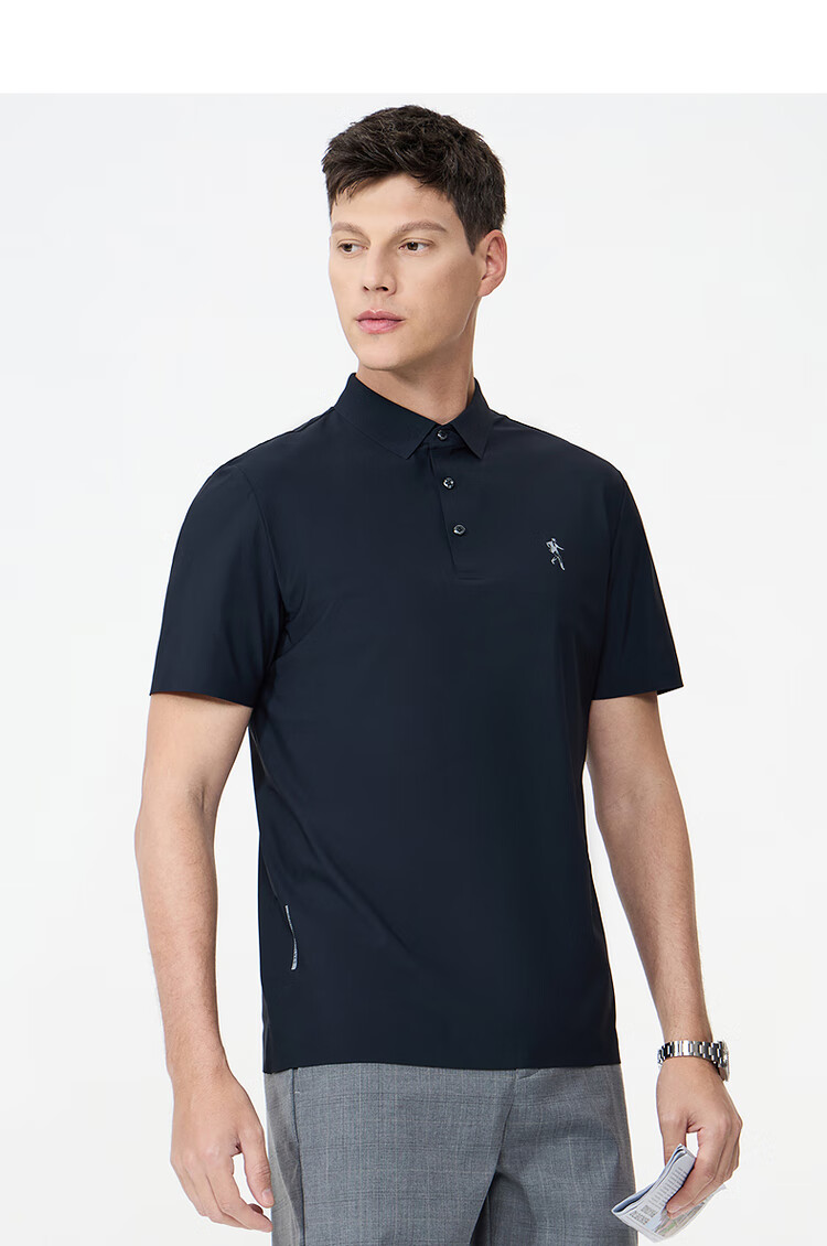 DANCING WOLVES [Quick-Dry Elastic] Summer Simple Casual Versatile Men's Short-Sleeve POLO, 211 Gray-Green, M(170) 10