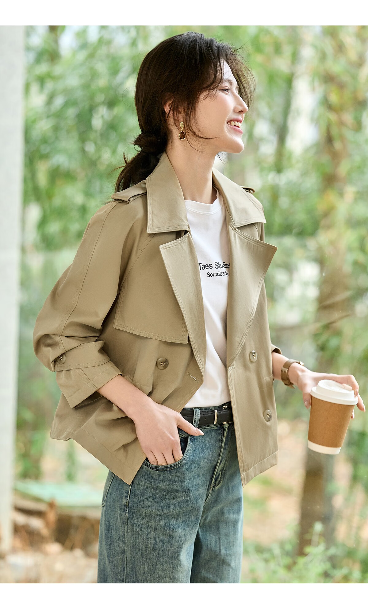 Taxiang British Style Short Windbreaker for Petite Women, Loose-Fitting Short Jacket, Versatile Casual Outerwear for Spring And Autumn, T51D025 15