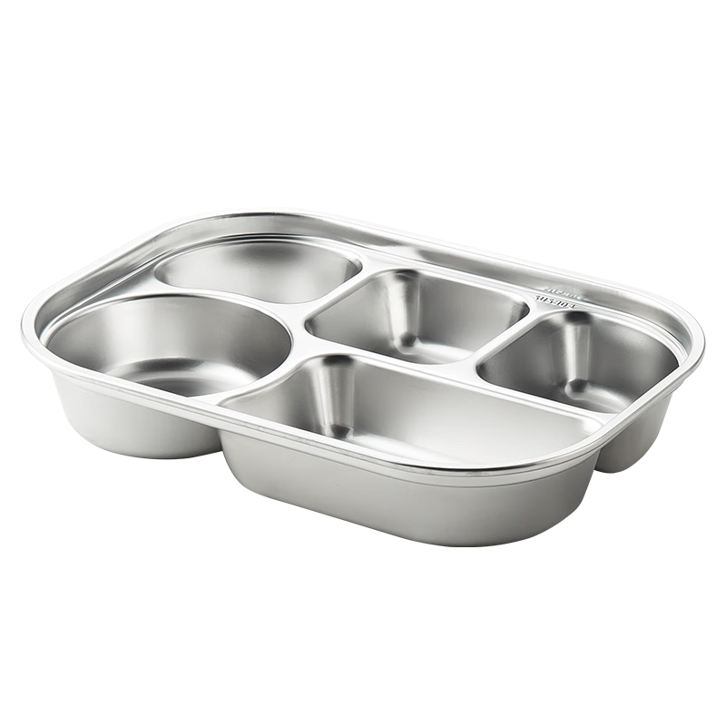 MAXCOOK 304 Stainless Steel Divided Lunch Box, Microwave-Safe Meal Container for Students, 5 Compartments without Lid MCFT8845