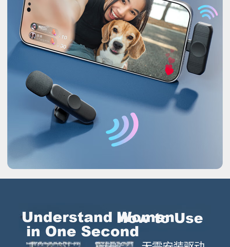 Deli Wireless Lavalier Microphone, Live Streaming Host Short Video Outdoor Shooting Audio Recording Smart Noise Reduction Mobile Phone Computer Speaker Pickup Microphone One-To Compatible with Apple And Android MN520 5