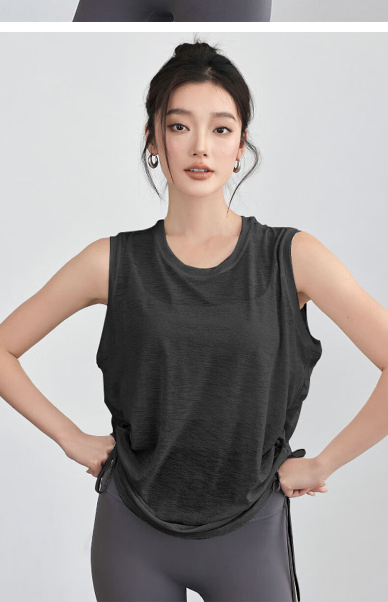 Free Style Women's Sports Short Sleeve Running Quick-Dry Loose Sleeveless Drawstring Top T-Shirt Pilates Yoga Fitness Cover-Up Spring Summer 12