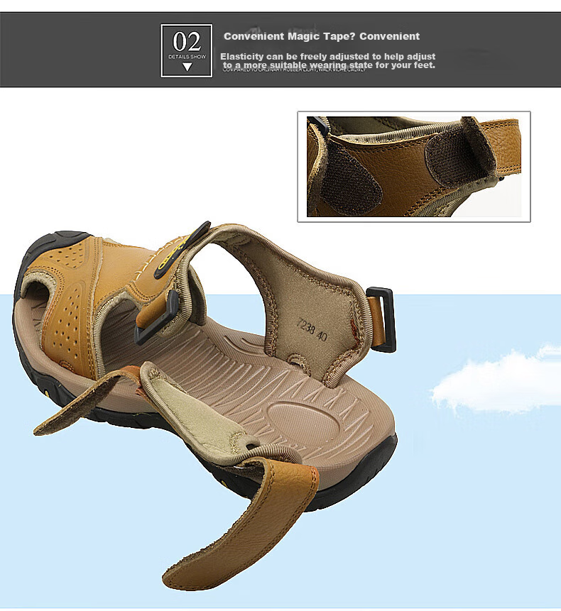 CARTELO Men's Sandals, Summer Roman-Style Closed-Toe Beach Shoes, Top-Grain Leather Perforated Shoes for Men, CS01, Khaki, Size 41 7