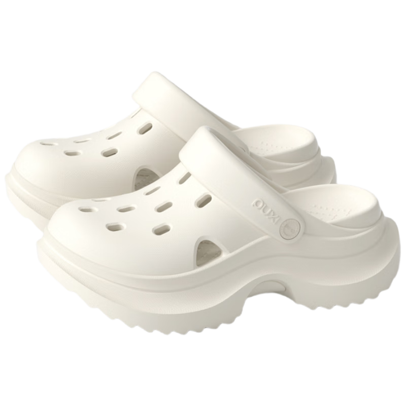 Poxi Summer Beach Platform Heightening Casual Perforated Shoes for Petite Girls, Pearl White, Size 38-39
