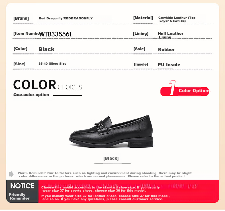 RED DRAGONFLY Brand Women's Flats, Soft Cowhide Leather Mom Shoes, Slip-On Soft Sole Comfortable Loafers for Women WTB335561 3