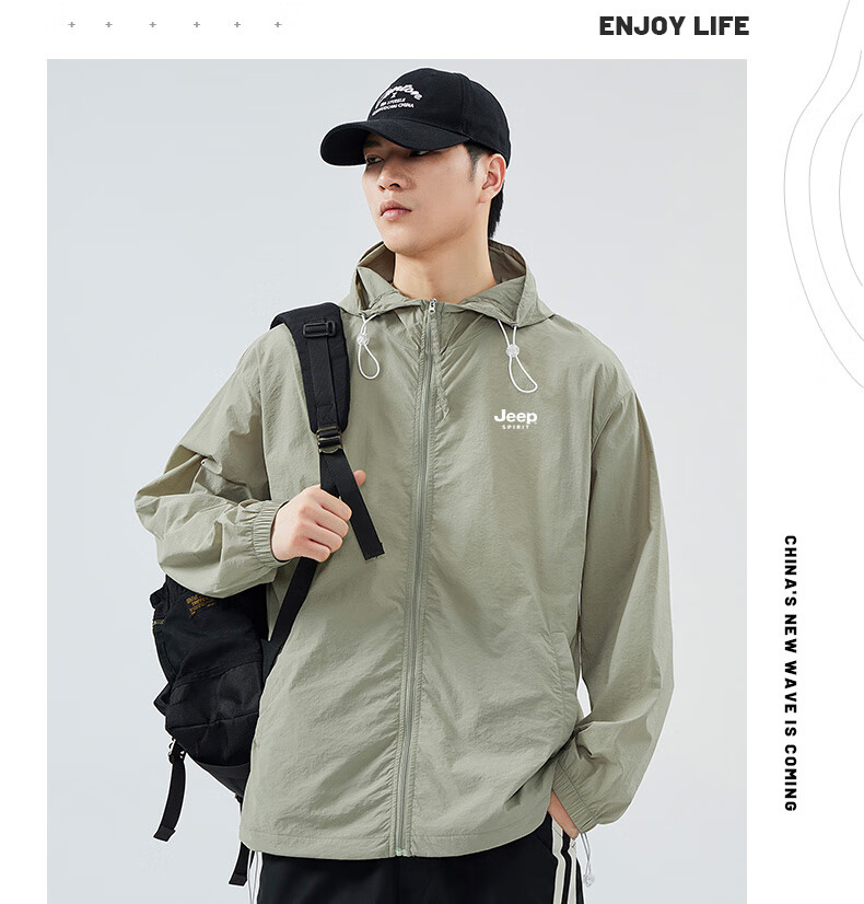 JEEP SPIRIT Men's Sun Protection Jacket, Summer UV-Resistant Breathable Lightweight Coat, Casual Outerwear, Black, XL 12