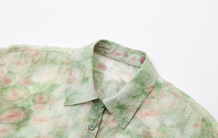 Dme [Bolimamanbo] Summer Flowy Cloud Brocade Thick-Printed Shirt, Stylish Divided Mid-Sleeve Blouse, Women's Top 8