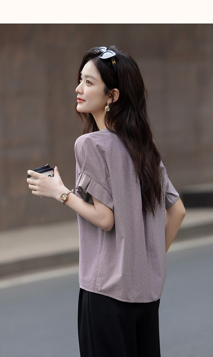 Demana 100% Cotton Summer Casual V-Neck Pleated Ruffle Sleeve Loose Fit Shirt for Women 15