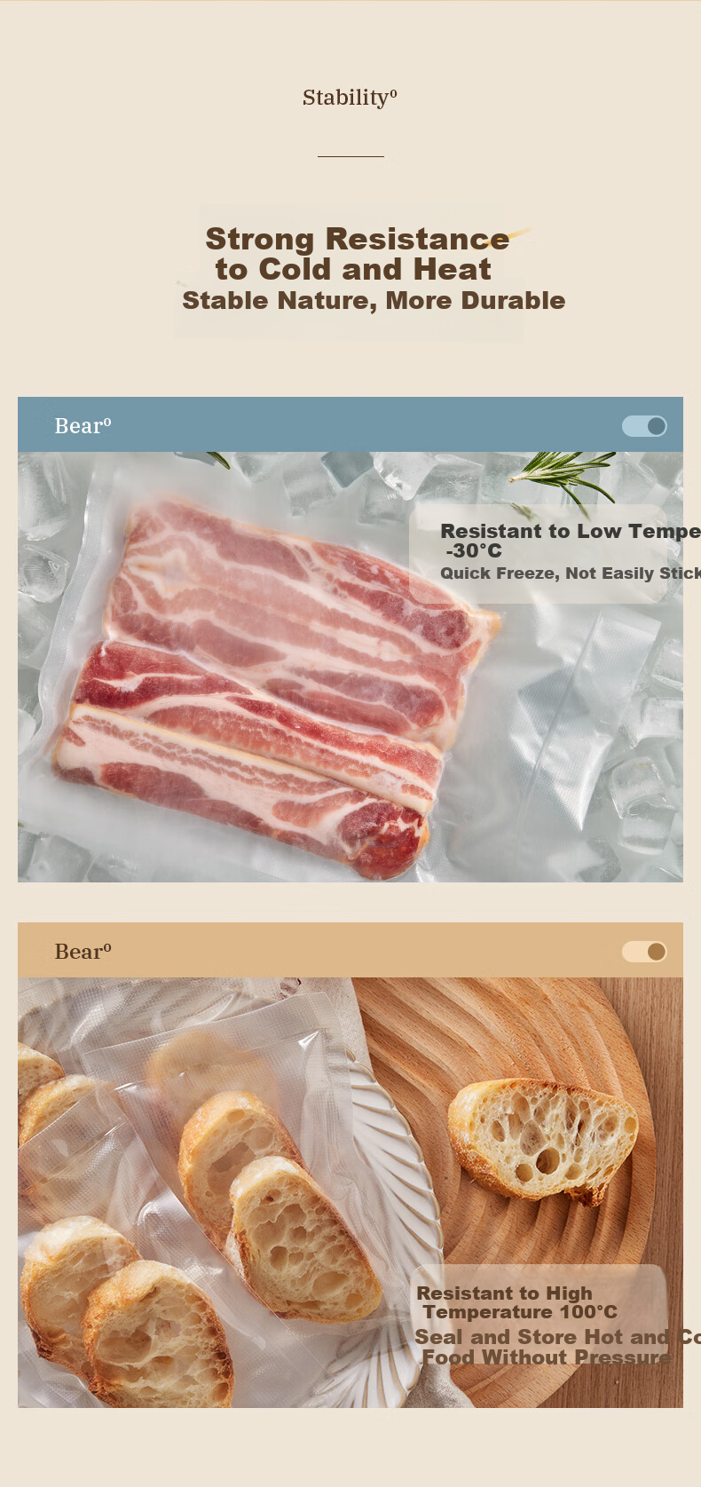 Bear Food Vacuum Sealing Bags Fresh-Keeping Bags [Food-Grade Material] 30*300cm (3 Rolls) Zongzi Packaging Bags 5