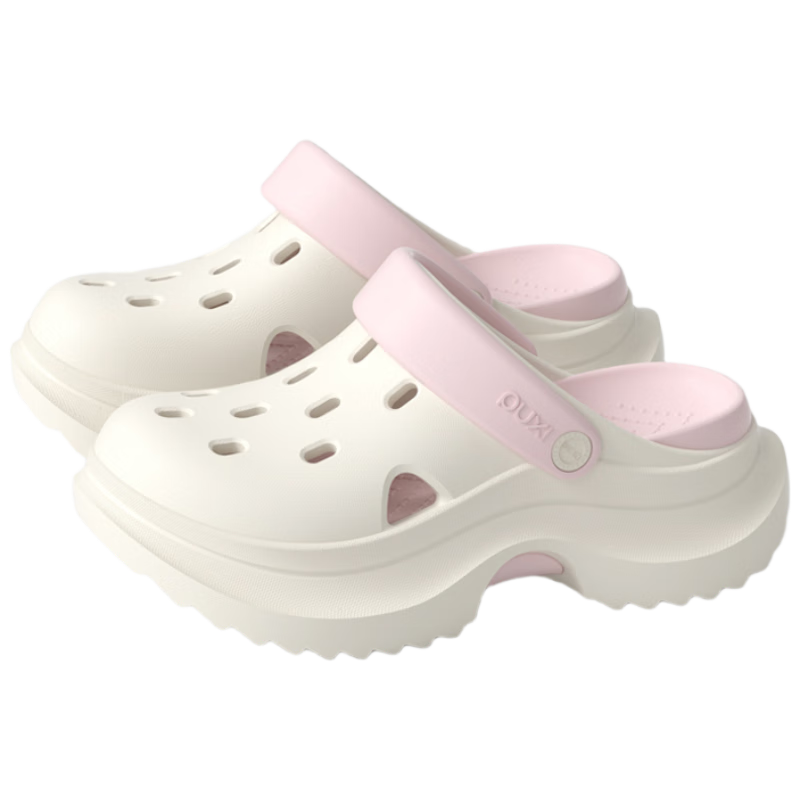 Poxi Summer Beach Platform Heightening Casual Perforated Shoes for Petite Girls, White + Pink, Size 34-35