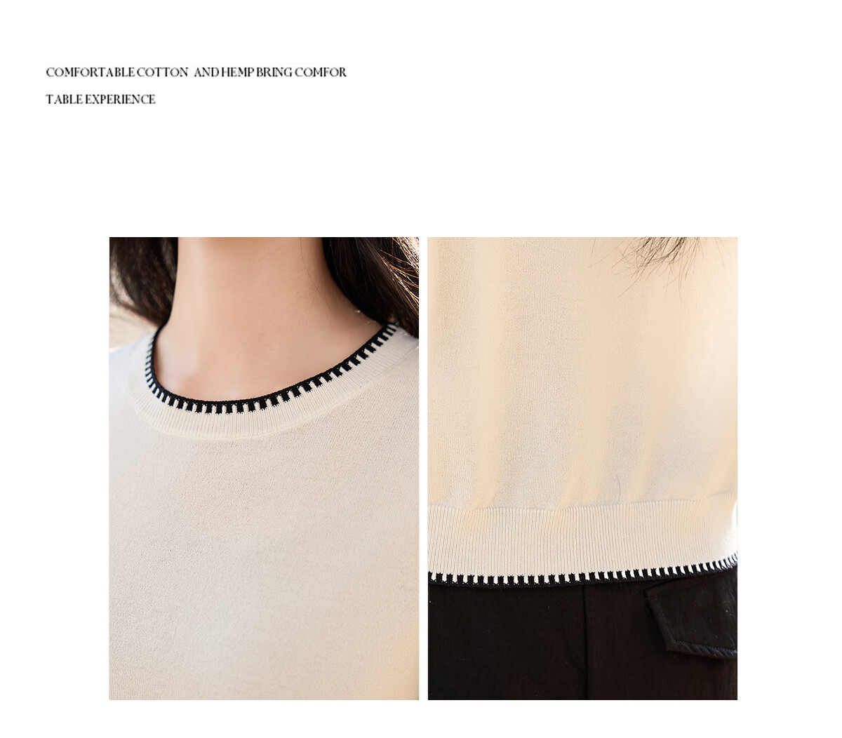 Chushen Summer Knitted Short-Sleeve T-Shirt for Women, Fashionable Round Neck Contrasting Color Design, Simple And Elegant Knitted Top Base Shirt S52T025 21