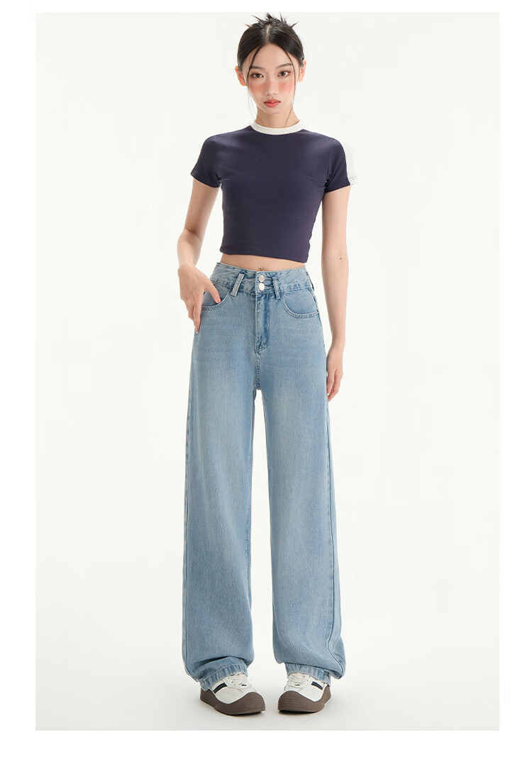 Langsha Tencel Denim Wide-Leg Pants for Women High Waist Slimming Lightweight Spring Summer New Loose Ice Silk Straight-Leg Trousers 13