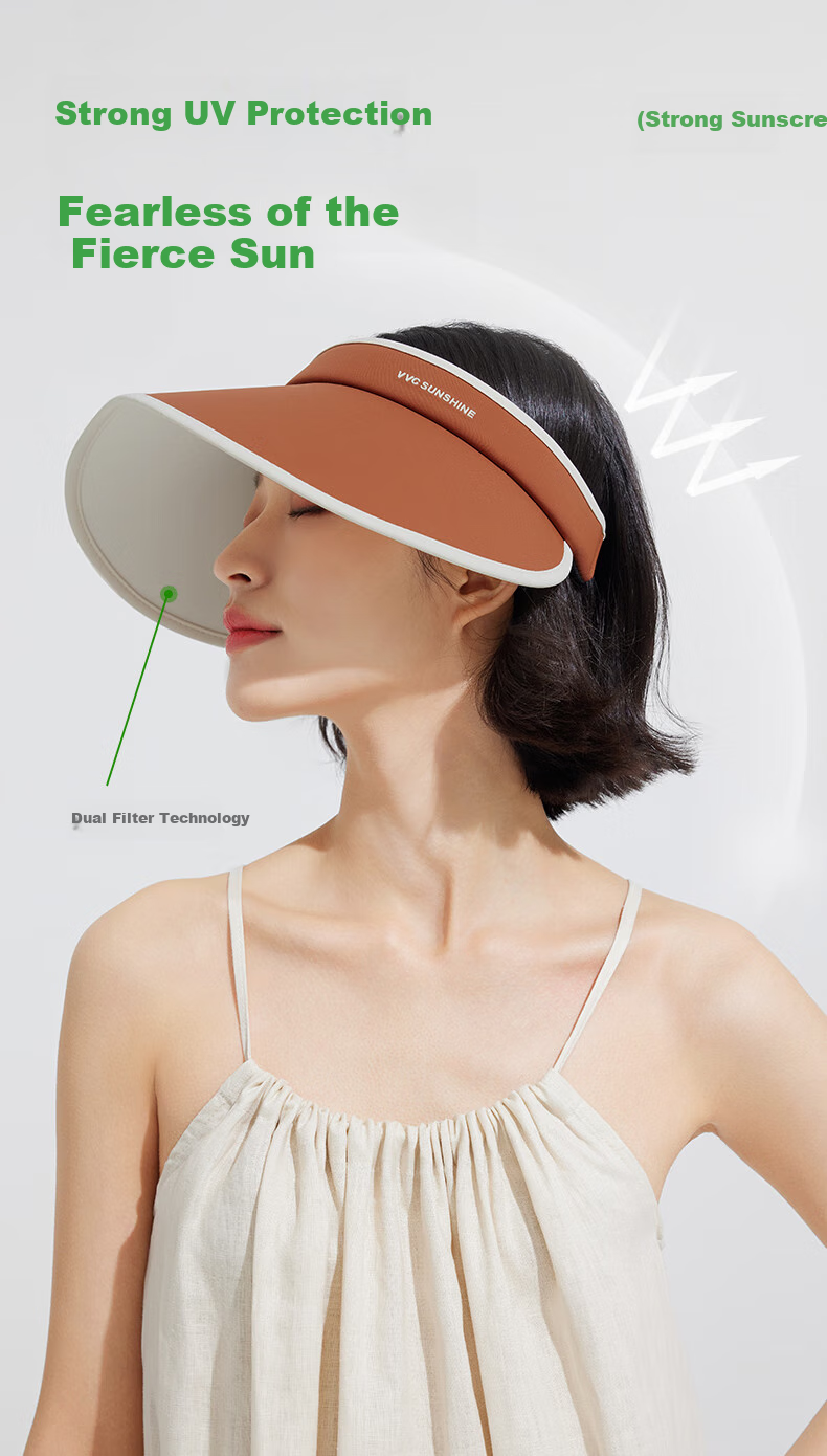 VVC Sun Visor Hat for Women, Open Top UV Protection Cap, Summer Outdoor Beach Sports Hat, Coffee And Beige Color Combinatio 2