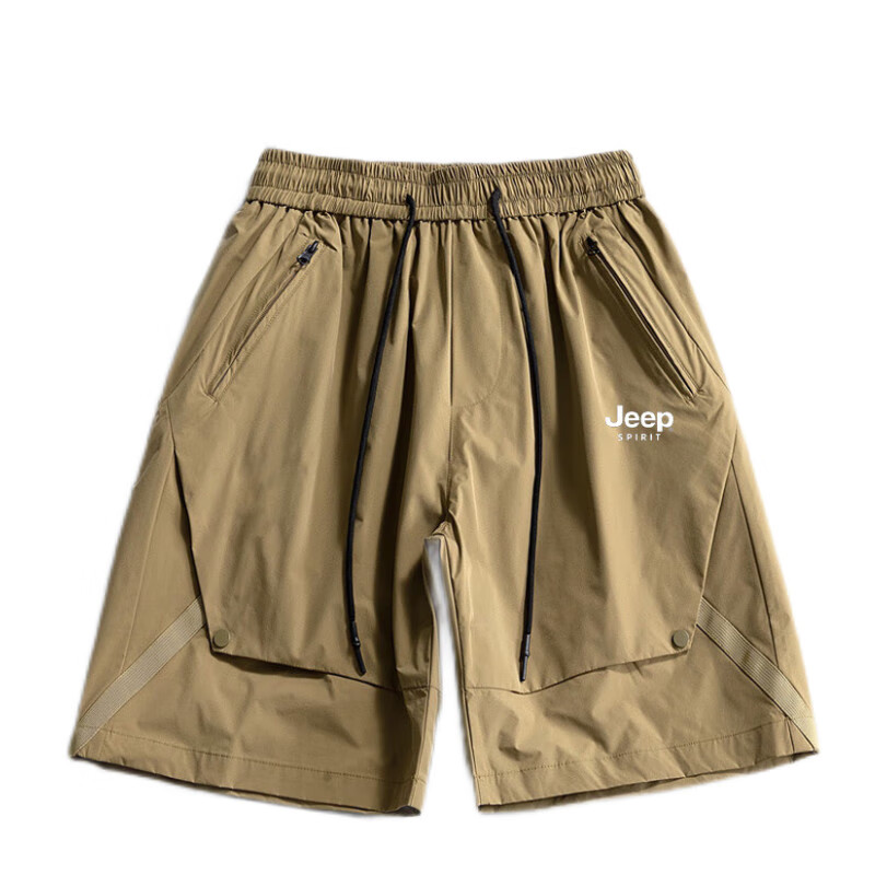 JEEP SPIRIT Men's Shorts, Summer American-Style Trendy Casual Versatile Large Size Cargo Shorts, Khaki, 4XL