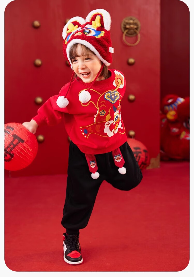 Dudujia Baby New Year Outfit Set, Red Festive Two-Piece Suit for Boys, Chinese New Year Clothes, Children's Clothing, Zhu Yinghong Color, Size 80 10