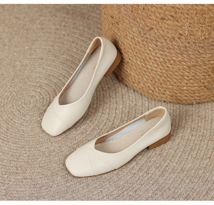 ZHR Women's Genuine Leather Vintage Casual Flats Soft Sole Low-Cut Shoes AH582 Beige Size 39 16