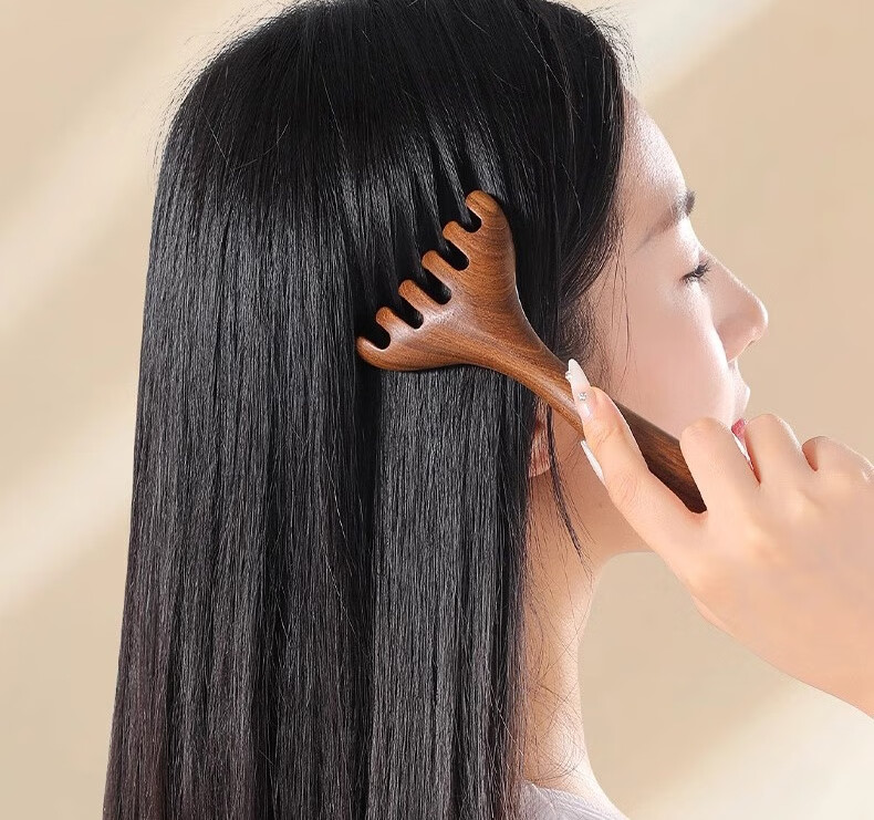 Bingyou Deer Antler Sandalwood Head Meridian Massage Comb, Health Care Scalp Therapy Six-Five Claw Natural Scalp Gua Sha Dredging, 1 Piece 5