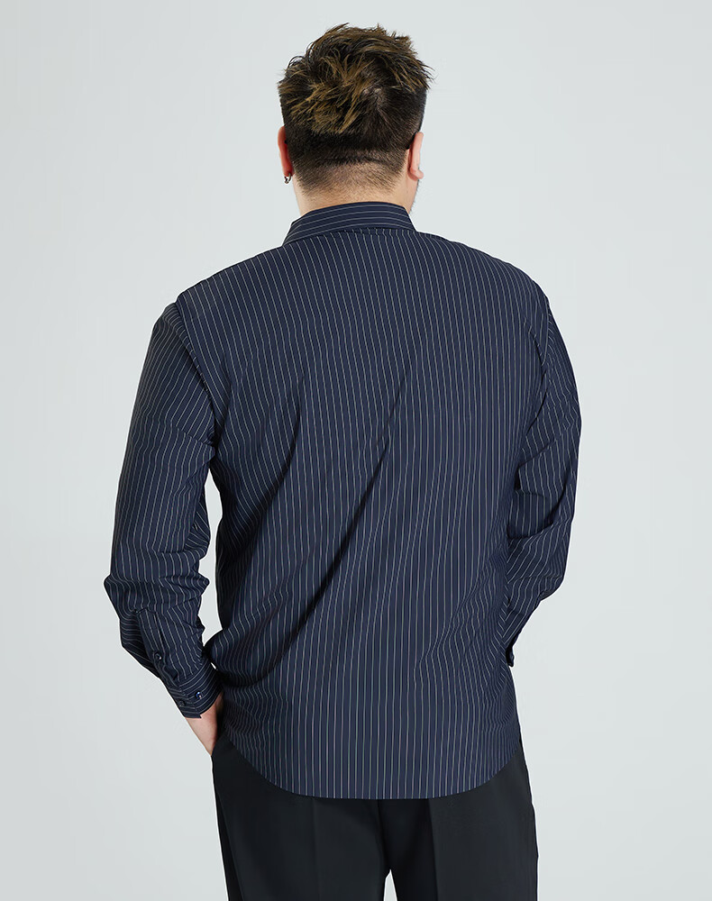 Ayoupang Summer Plus Size Pullover Striped Long-Sleeve Shirt, Loose Fit for Chubby Men, Ice Silk High-Elasticity Wrinkle-Resistant Non-Iron Shirt 14