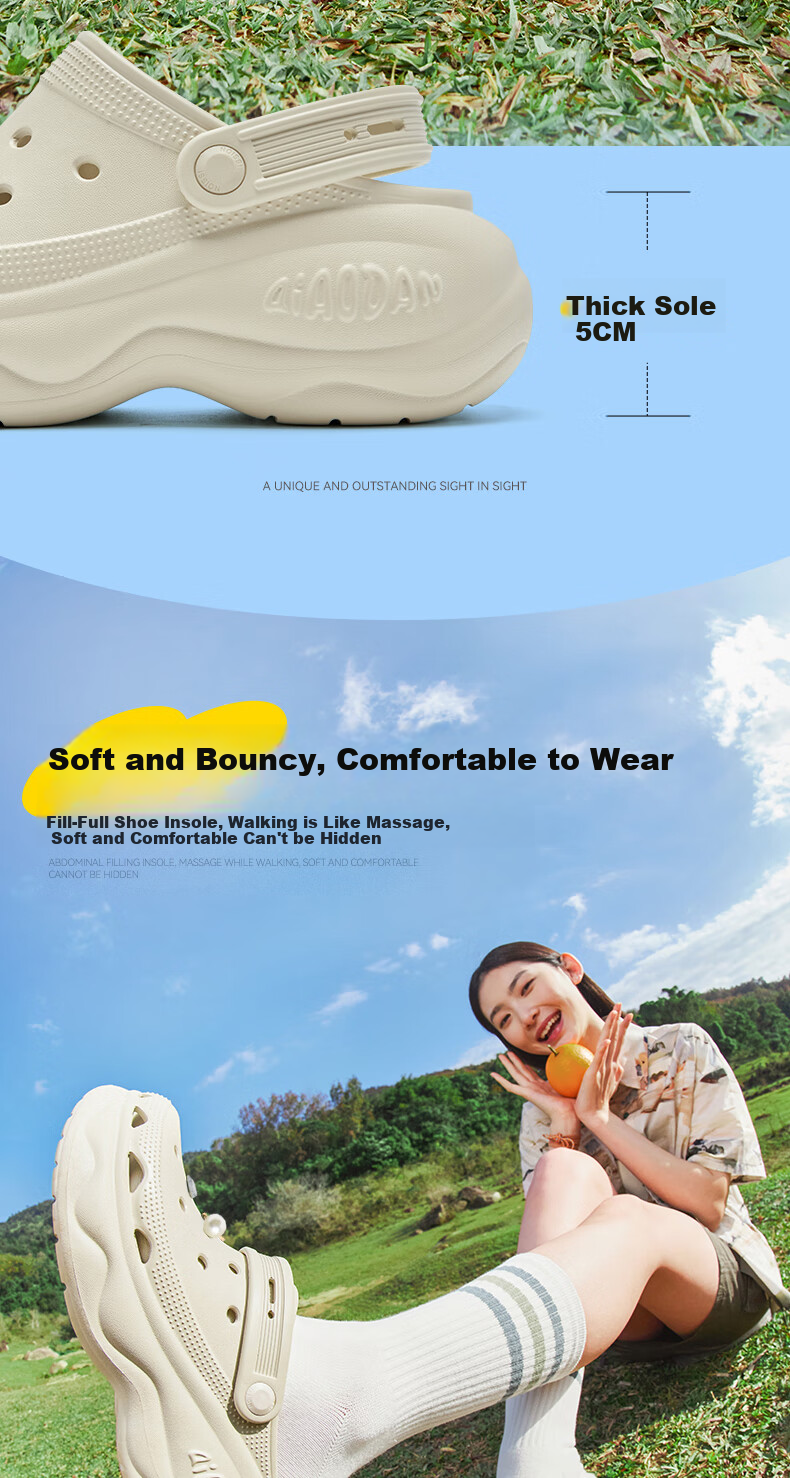 QIAODAN Women's Hamburger Perforated Shoes, Sneakers, Casual Shoes, Breathable Soft-Soled Sandals for Summer, Thick-Soled Height-Increasing Slippers for Wome 4