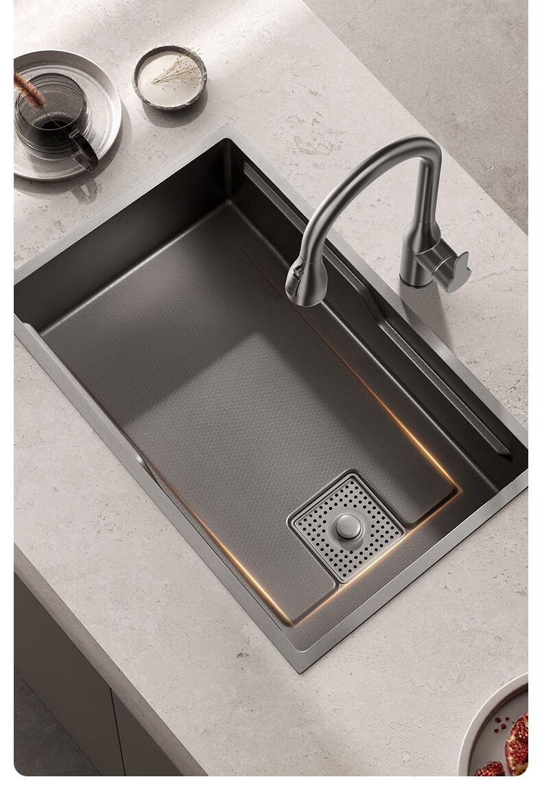 JOMOO Stainless Steel Embossed Filter Strainer Narrow-Edge Double-Sink Large Single Sink Kitchen Vegetable Washing Basin 75*43 Pull-Out Faucet 02373 14