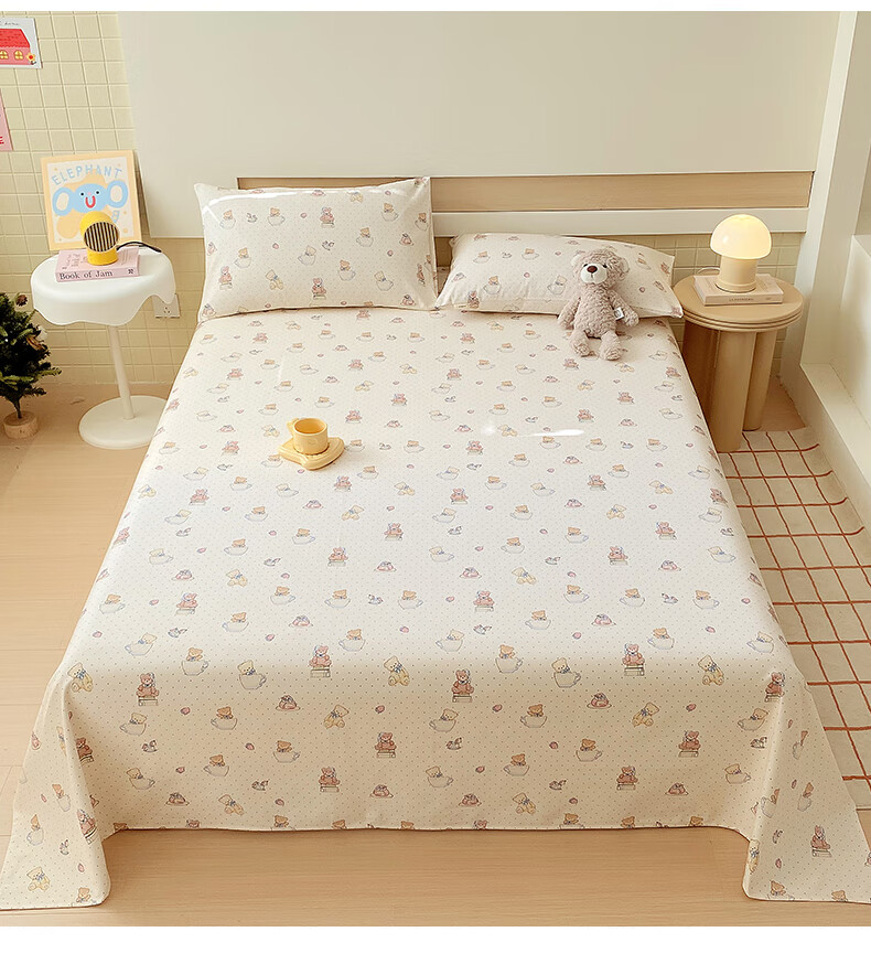 Hodo Class A Pure Cotton Coarse Linen Bed Sheet, Single Piece, 100% Cotton Bed Cover, Thickened, for Single Or Double Bed, 160*245cm, Playful Desig 4