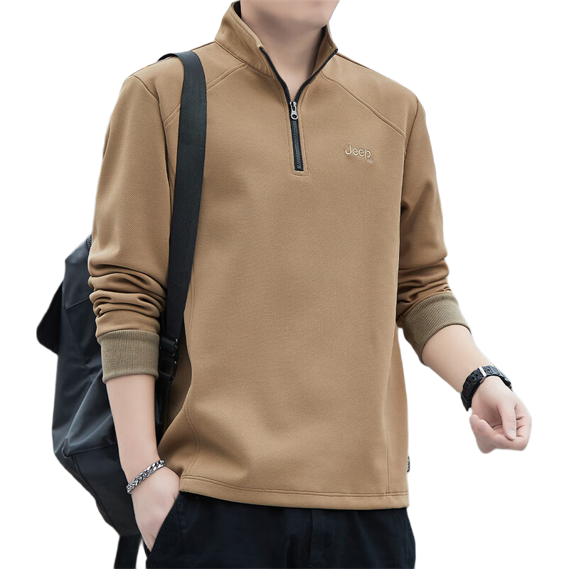 JEEP Men's Sweatshirt, Loose-Fitting Long-Sleeve T-Shirt for Spring And Autumn, Trendy Top for Men, Base Layer, Dark Brown, XL