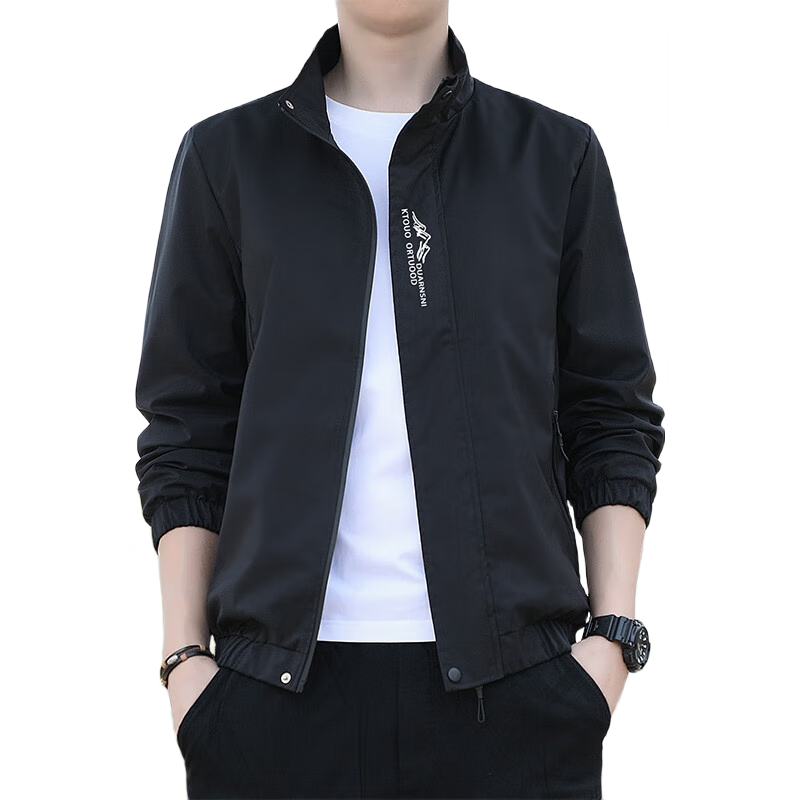 TUCANO Jacket for Men, Spring And Autumn Loose Fit Stand Collar Versatile Casual Coat Trendy Comfortable Outerwear Men's Clothing, Black, 3XL
