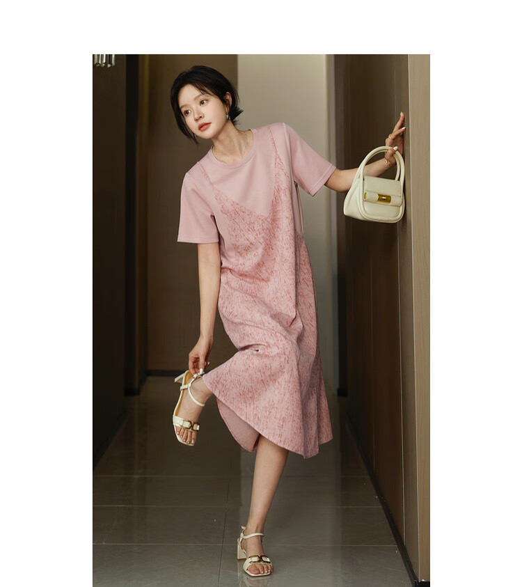 MT Artistic Tie-Dye Summer Urban Commuter Patchwork Crew Neck Short Sleeve T-Shirt A-Line Long Dress for Women 6