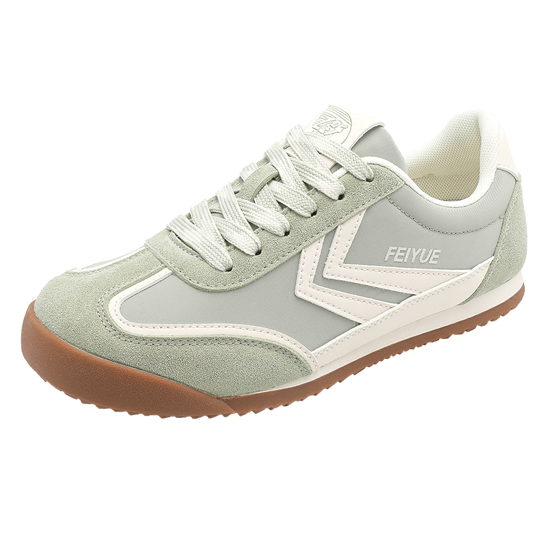 Feiyue Official Women's Sneakers, Spring 2026 New Casual Versatile Breathable Shoes for Women, Green And Beige, Size 35