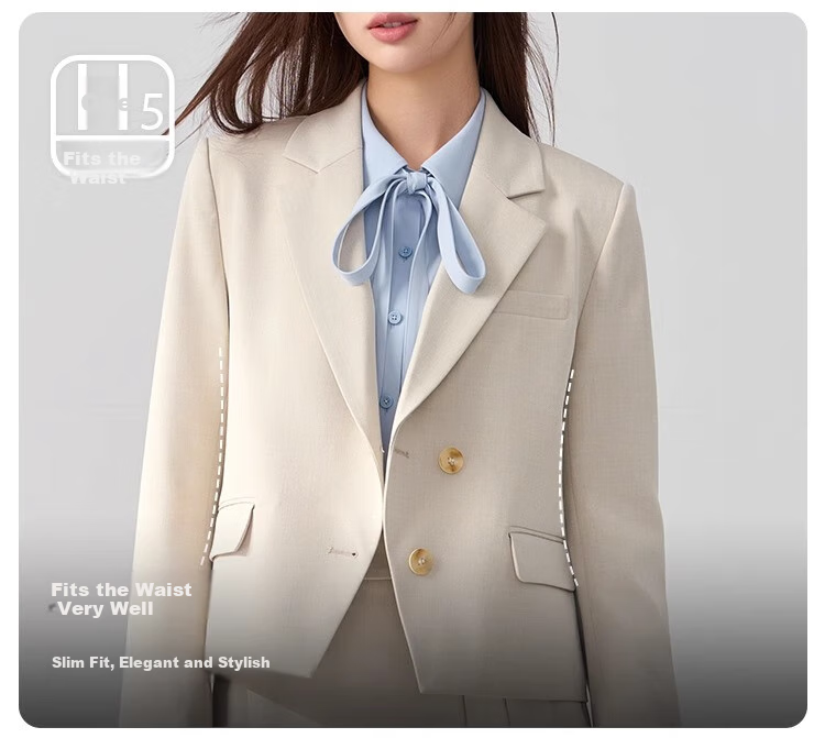 Bodexiaojie Beige Interview Suit Jacket for Women, Professional Commute Formal Wear, Lightweight Office Suit for Petite Figures 8