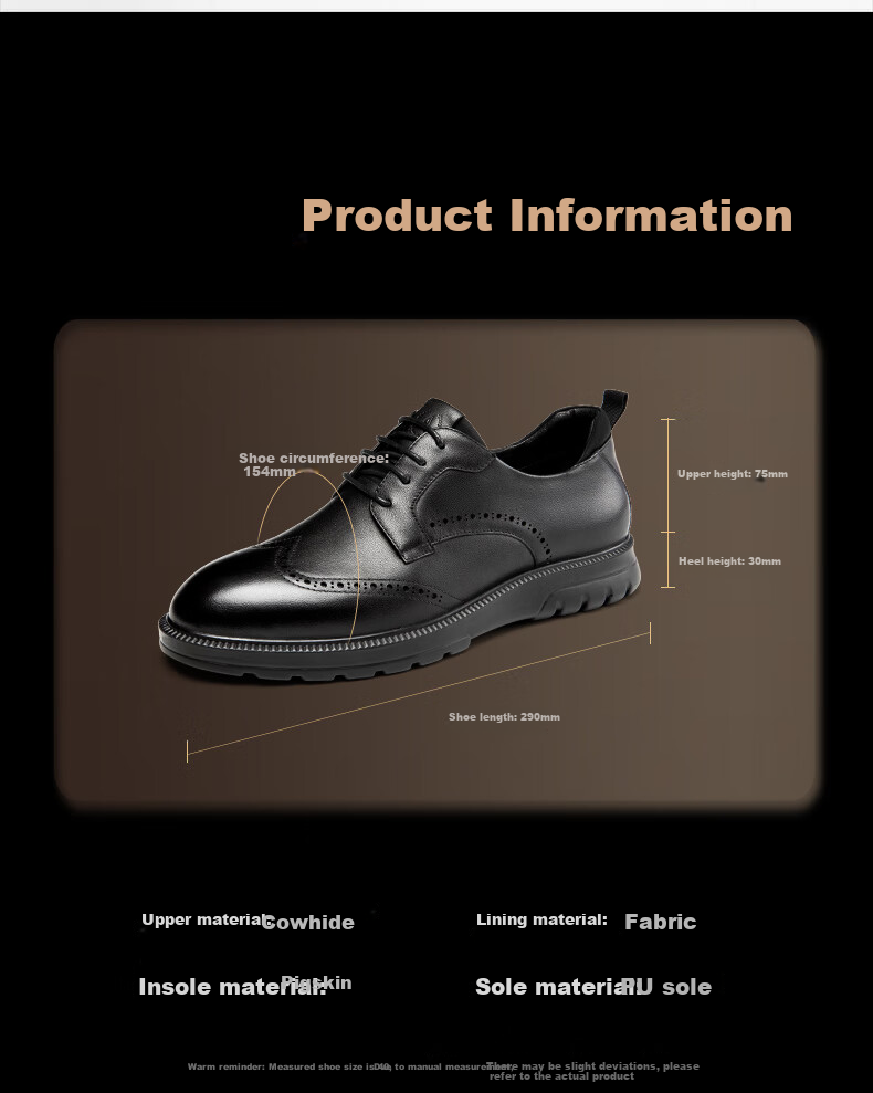 Aokang Brogue Leather Shoes for Men, British Style Formal Leather Shoes, Black, Size 39 9