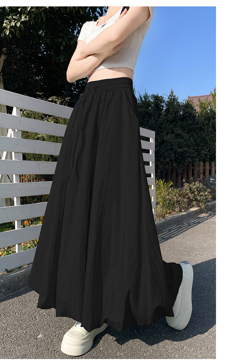 BOPRUIEY A-Line Skirt with Elastic Waist, Spring And Summer Long Flared Skirt for Women, Casual White Midi Skirt for Vacatio 18