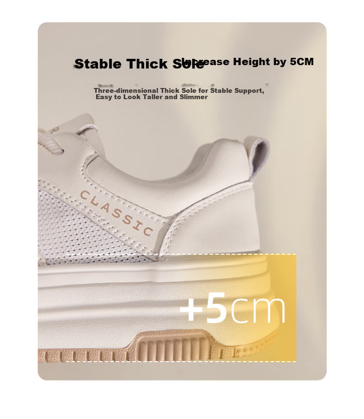 ZHR White Sneakers for Women, Summer Mesh Breathable Shoes, Thick-Soled Heightening Lightweight Skateboard Shoes for Women, AH516E, Beige, Size 37 10