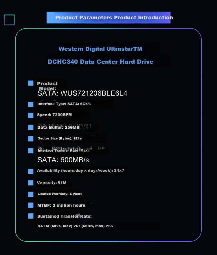 Western Digital (WD) 6TB Enterprise-Grade Mechanical Hard Drive DC HA340 SATA 7200 RPM 256MB CMR Vertical Server Hard Drive 3.5-Inch WUS721206BLE6L4 4