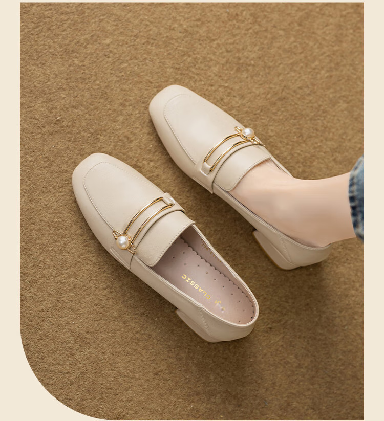 ZHR High Heels for Women, 2026 New Style Women's Shoes, Pearl Buckle Loafers, Women's Commuter Leather Shoes, Two-Way Wear K170 Beige 36 11