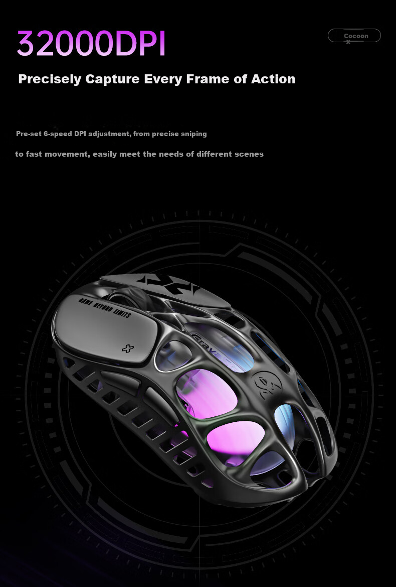 GravaStar Wireless/wired Bluetooth Gaming Mouse, Three-Mode Mouse for Home And Office Use, 56g Lightweight Long Battery Life Hollow Mouse, Chaojia X AIR Exploration Black 5