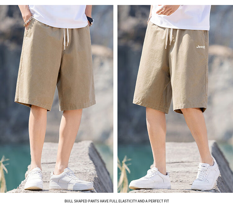 JEEP [Pure Cotton Comfort] Loose-Fitting Sweatpants, Men's Clothing, Summer Shorts, Wide-Leg Pants, Knee-Length Shorts 9