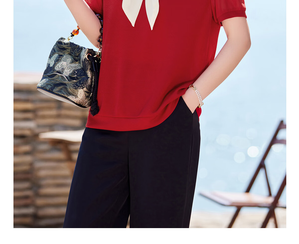 Yuzhaolin Xipo Po Knitted T-Shirt Summer Middle-aged and Elderly Women's Mom Short Sleeve Top Y52T169 8