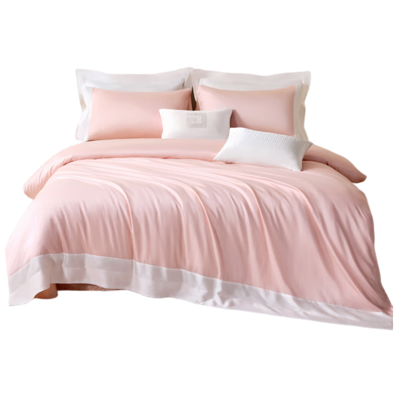 MLILY Tencel Four-Piece Bedding Set, 60-Count Lanjing Tencel Lyocell High-End Luxury Summer Bedding for 1.5/1.8m Bed, Cherry Blossom Pink