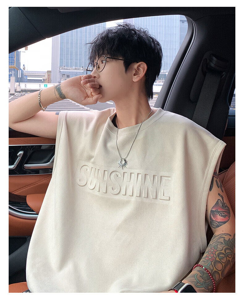 Zofili Men's Summer Letter Steel Stamp Loose Casual Versatile Sleeveless T-Shirt Youth Trendy Sports Vest Tank Top 12