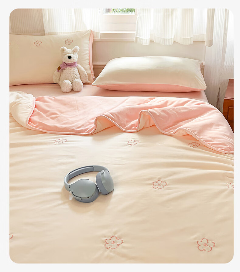 Dushiliren Class A Skin-Friendly Cotton Embroidered Air Conditioning Quilt Four-Piece Set Thin Quilt Home Bedding Set Bed Sheet Duvet Insert, Mountain Gray Cloud Pattern 200*230cm 8