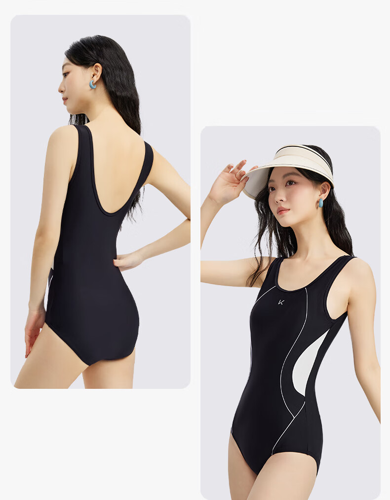 Keep Women's One-Piece Swimsuit, Triangle Waist Slimming Competitive Swimwear, Professional Training Hot Spring Swimwear, Black, XL 6