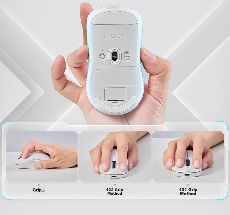 Lenovo Savior M6X Pro 8K Wireless Mouse for Gaming And Office, Wired/Bluetooth/2.4G Tri-Mode Connection, Lightweight Ergonomic Design, Ice White 6