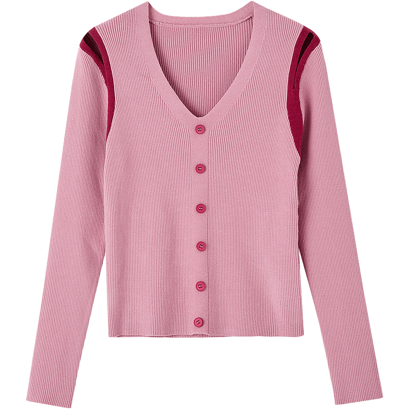 Dme [Gentle Cloud Feel] Summer French Off-Shoulder V-Neck Sweater, Hollow-Out Contrasting Color Long-Sleeve Comfortable Knit Top for Wome