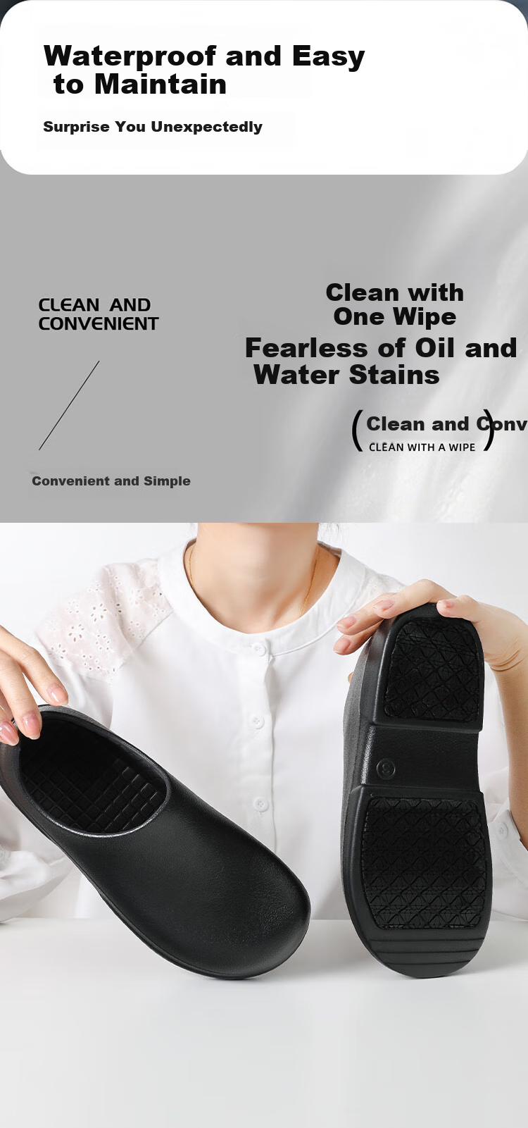 GUOLUOFEI Professional Chef Shoes, Non-Slip Kitchen Shoes for Men, Waterproof And Oil-Resistant Work Shoes for Kitchen Staff, Black, Size 41-42 7