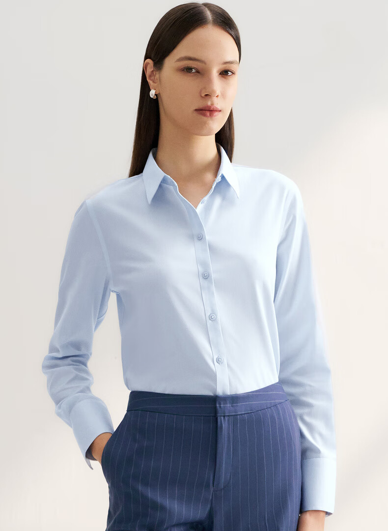 G2000 [With Free Bow] Women's Skin-Friendly Cotton Spring And Summer Long-Sleeve Shirt, White, Size 38 1